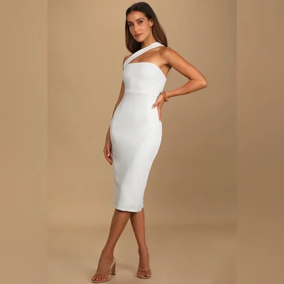 Lulus Hold Your Attention Ivory One-Shoulder Sleeveless Midi Dress - Picture 3 of 9
